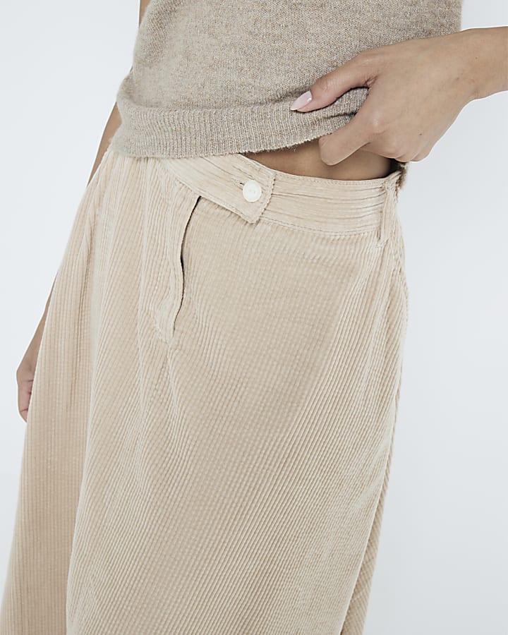 Beige Corduroy Midi Skirt