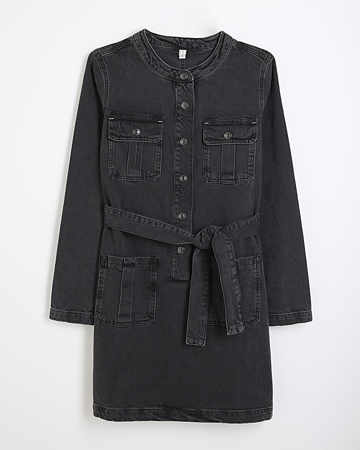 Black Denim Utility Mini Dress