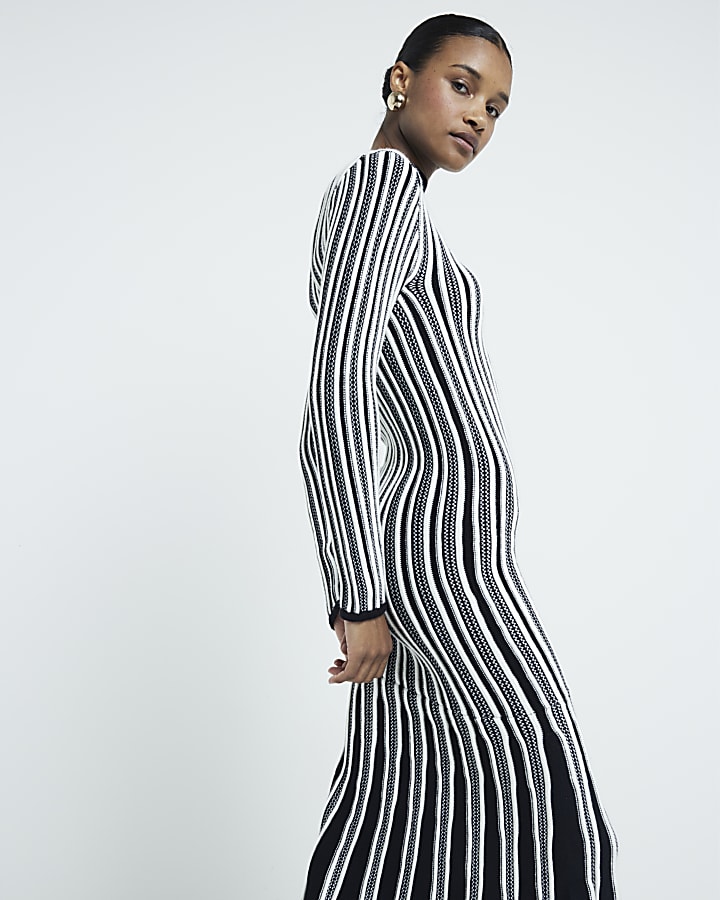 White stripe knitted Bodycon Maxi Dress