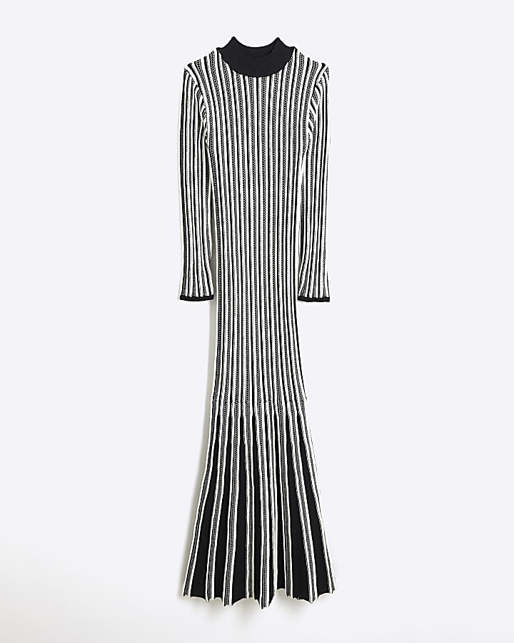 White stripe knitted Bodycon Maxi Dress