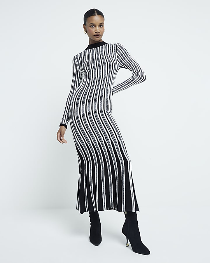 White stripe knitted Bodycon Maxi Dress