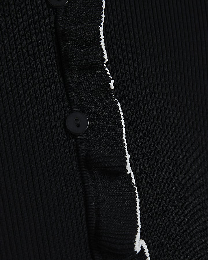 Black ribbed frill t-shirt