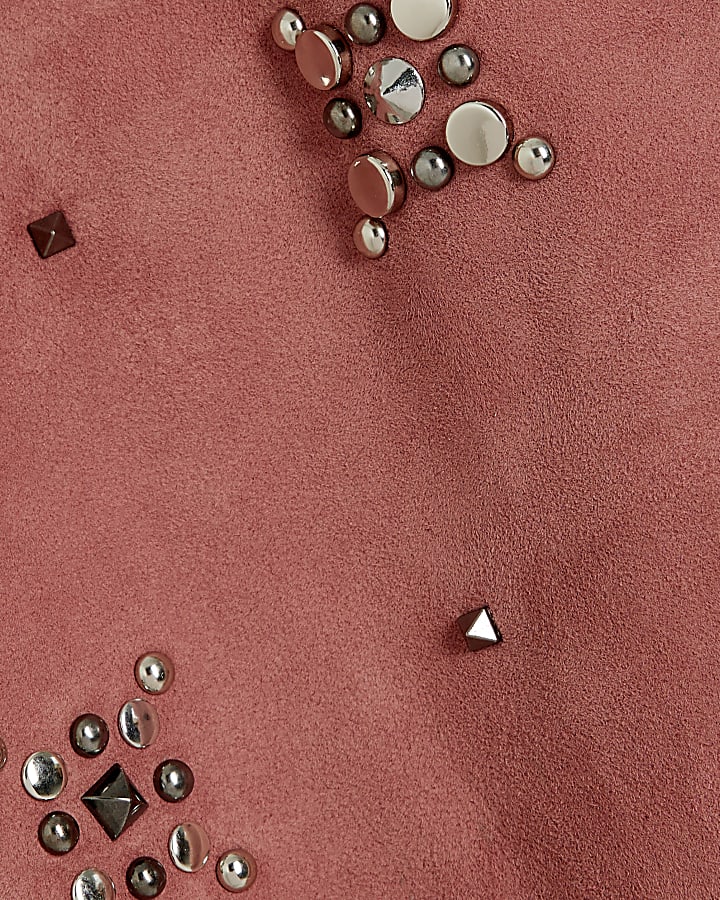 Pink suede studded mini skirt