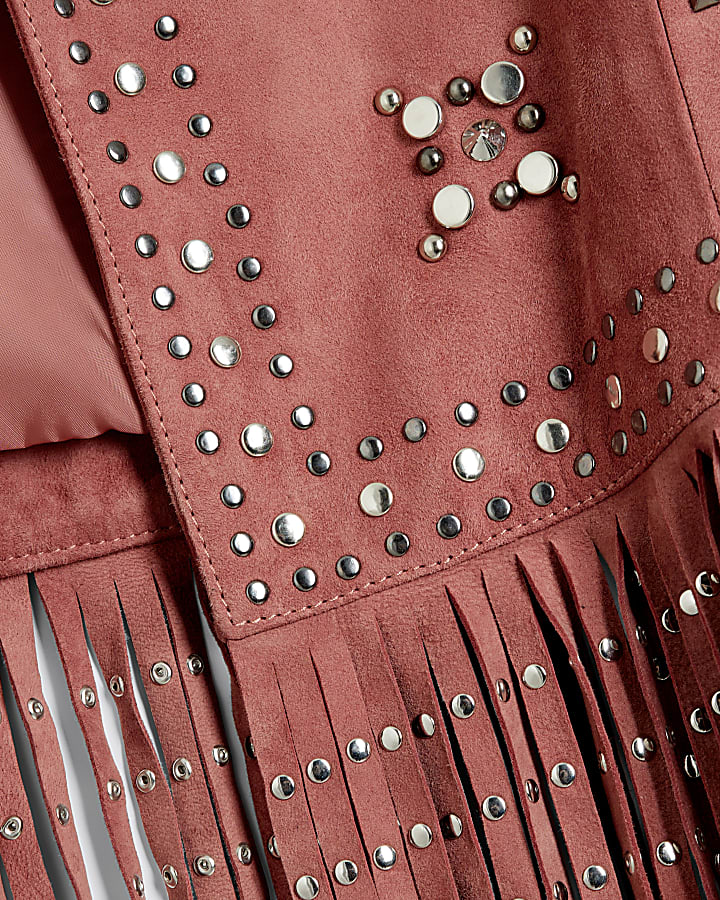 Pink suede studded fringe waistcoat