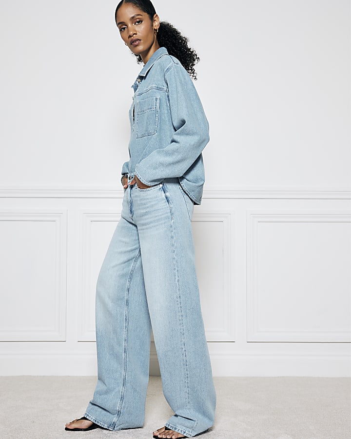 Light Blue mid rise soft wide leg jeans