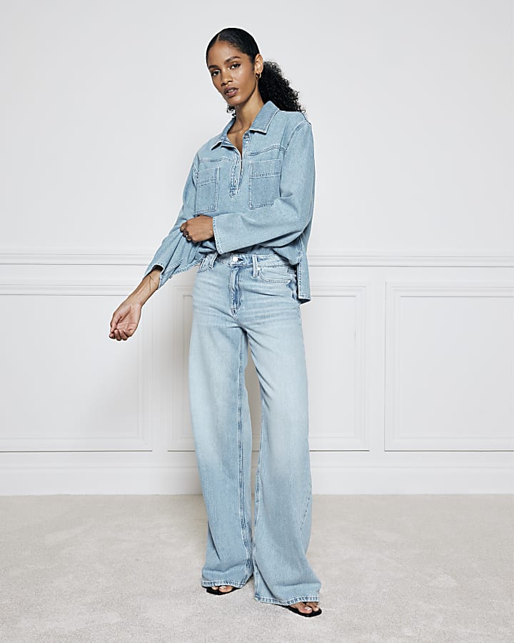 Light Blue mid rise soft wide leg jeans River Island