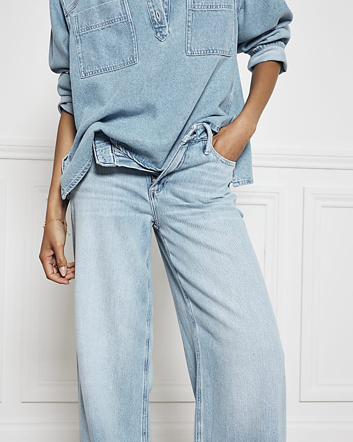 Light Blue mid rise soft wide leg jeans