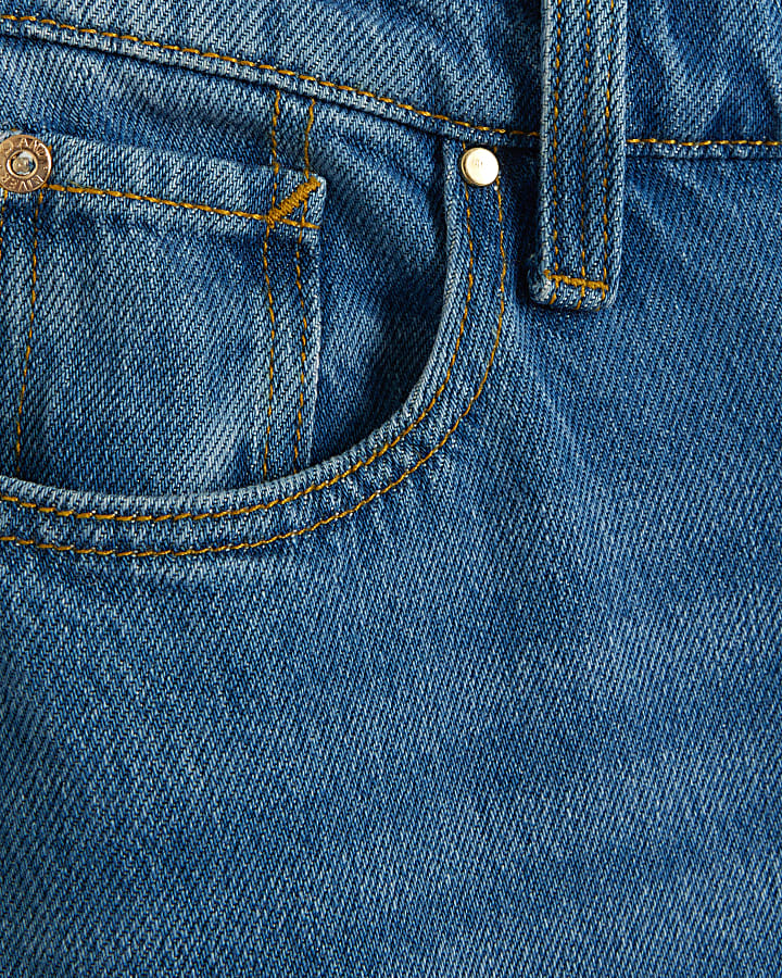 Blue Mid Rise Wide Leg Jeans