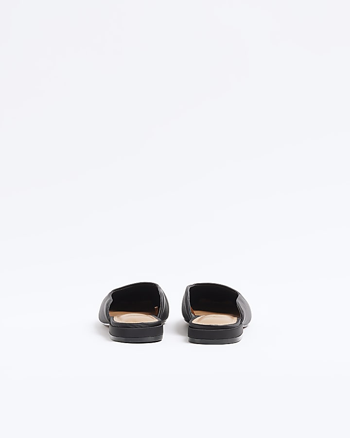 Black Backless Flat Slip On Shoes