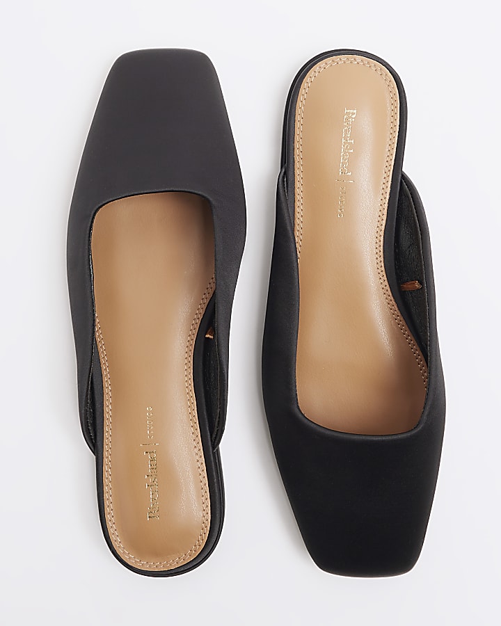 Black Backless Flat Slip On Shoes