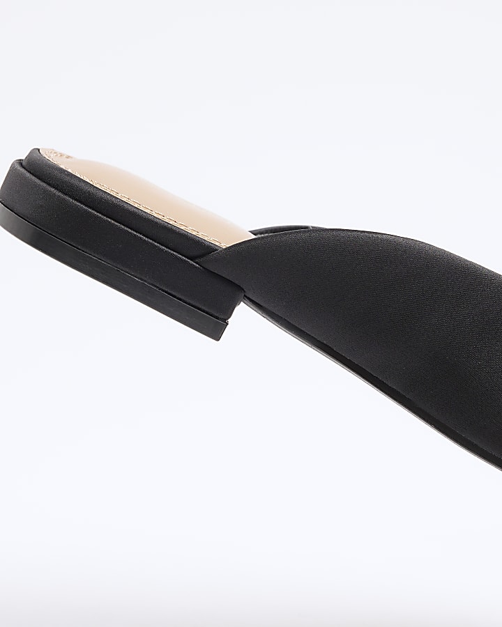 Black Backless Flat Slip On Shoes