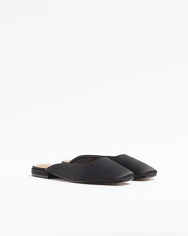 Black Backless Flat Slip On Shoes