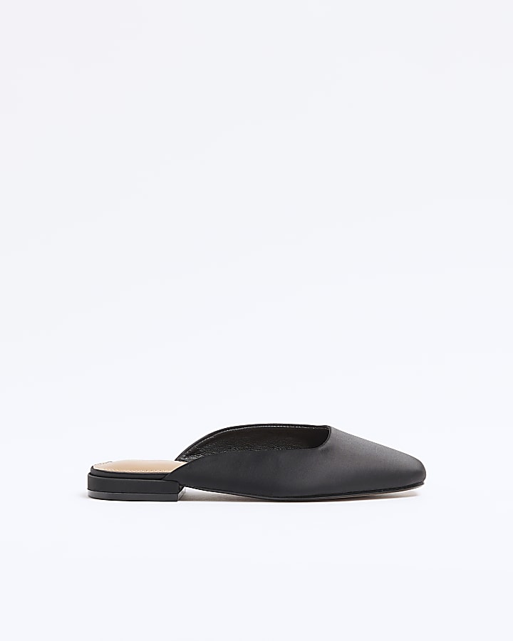 Black Backless Flat Slip On Shoes