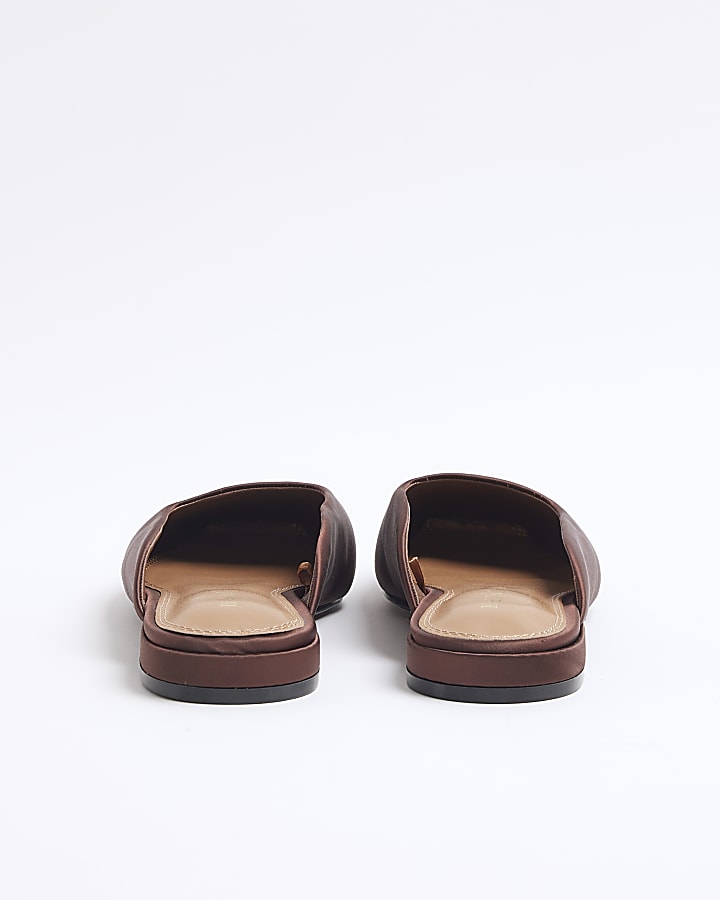 Brown Backless Flat Slip On Shoes