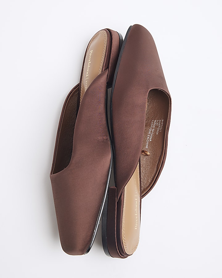 Brown Backless Flat Slip On Shoes