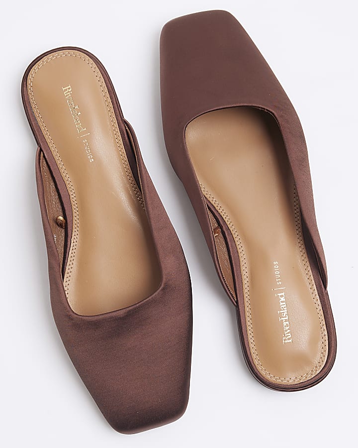 Brown Backless Flat Slip On Shoes