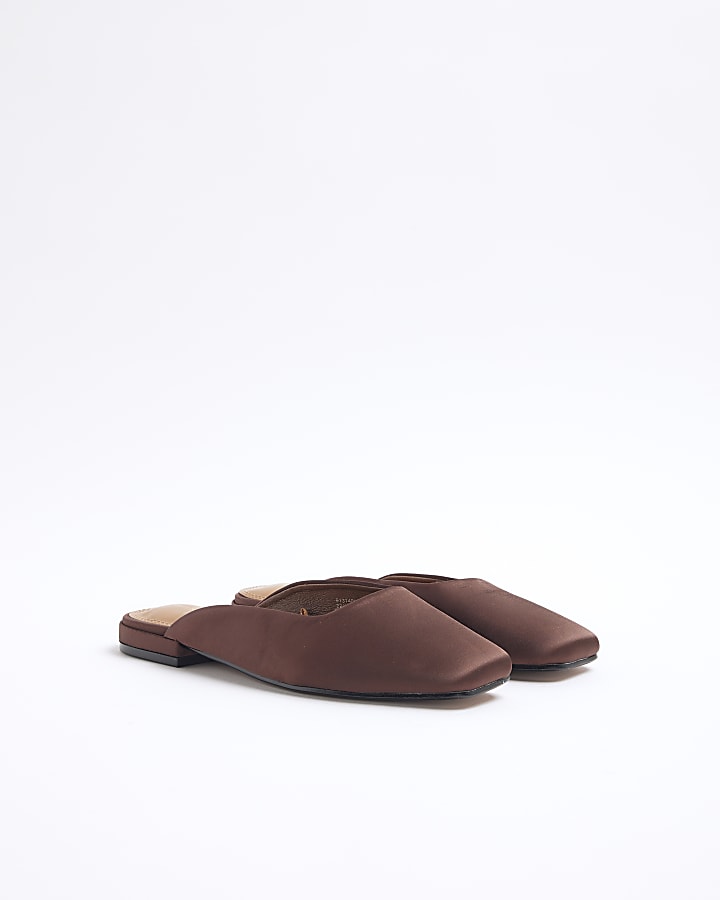 Brown Backless Flat Slip On Shoes