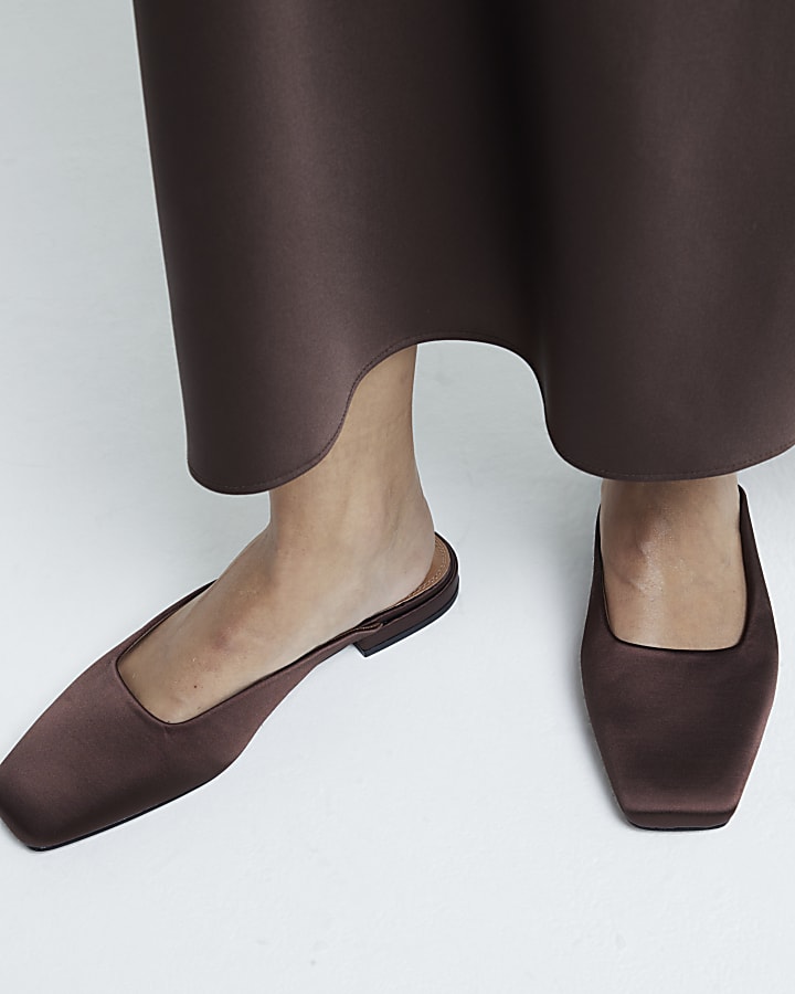 Brown Backless Flat Slip On Shoes