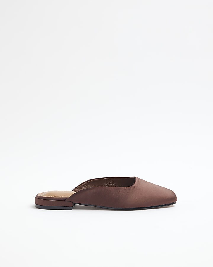 Brown Backless Flat Slip On Shoes