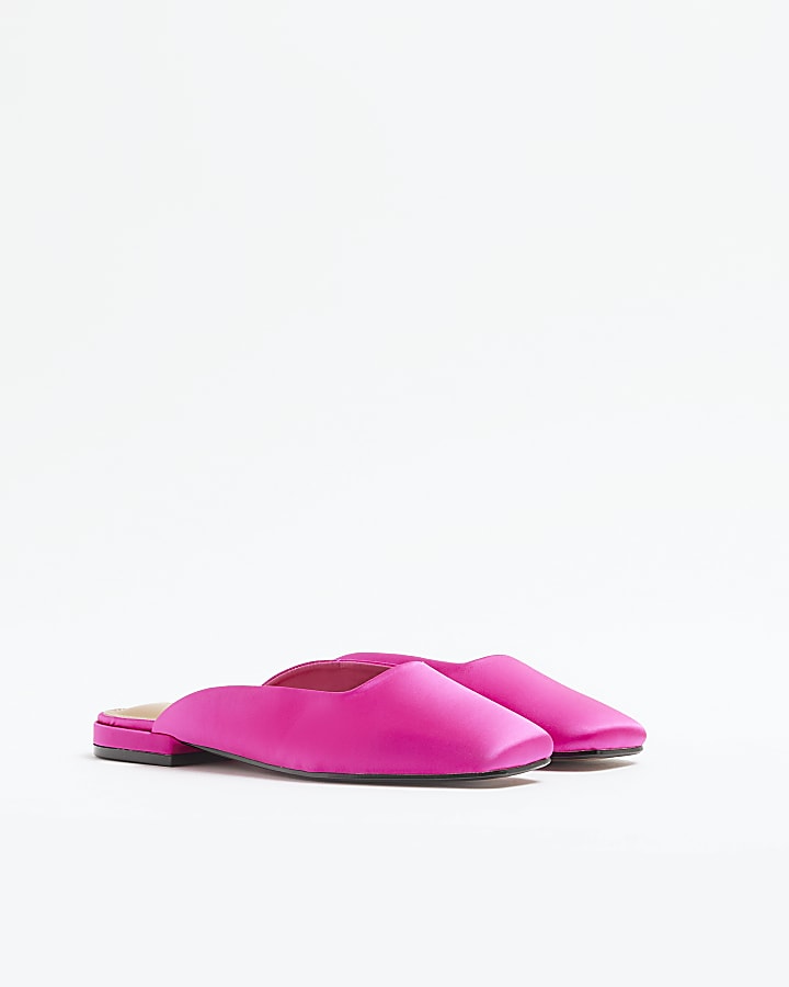 Pink Backless Flat Slip On Shoes