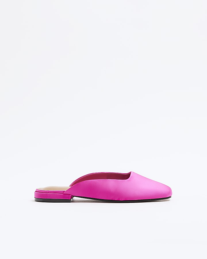 Pink Backless Flat Slip On Shoes