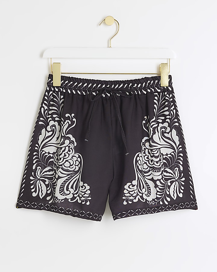 Black abstract printed shorts