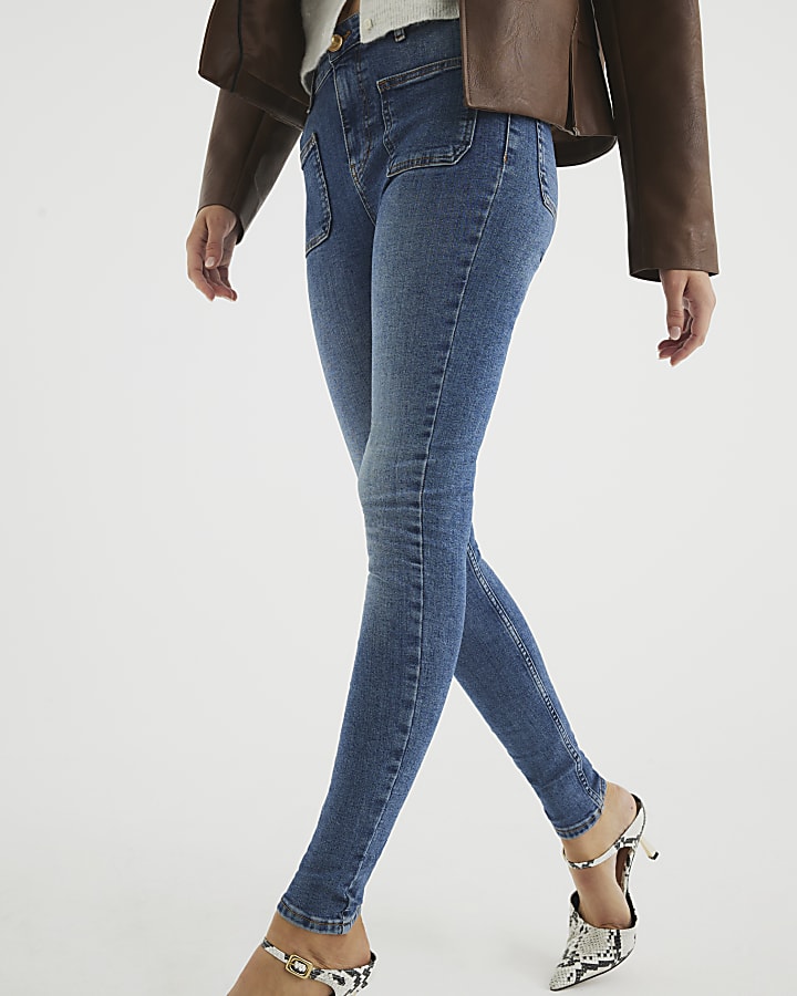 Blue high waisted pocket super skinny jeans