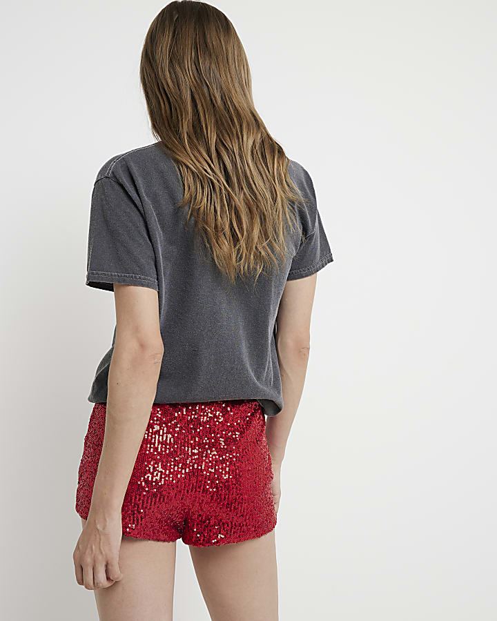 Red Sequin Hotpant Shorts