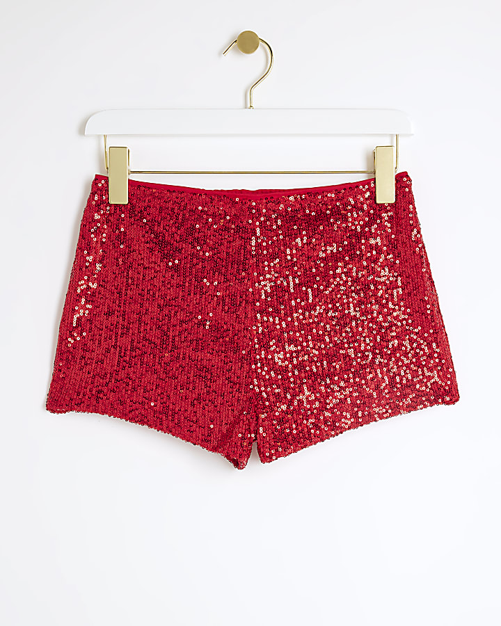 Red Sequin Hotpant Shorts