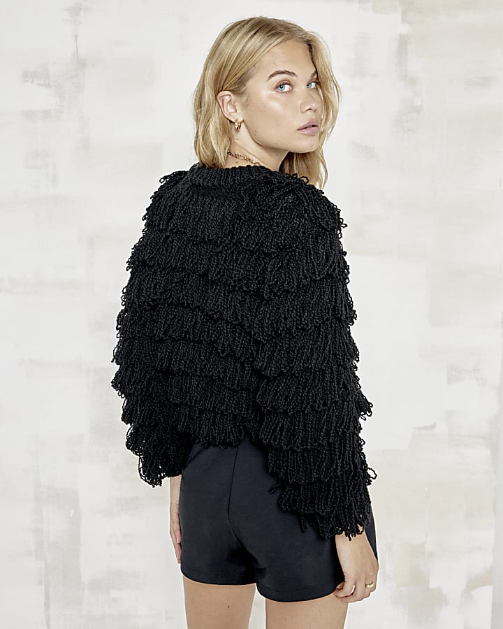 Black knit fringe jumper