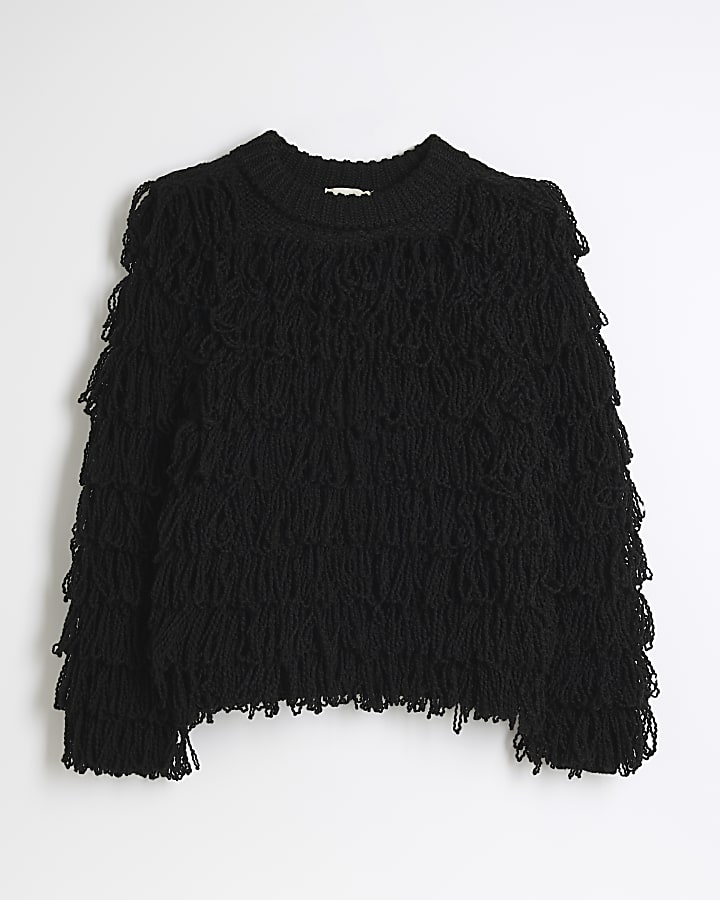 Black knit fringe jumper