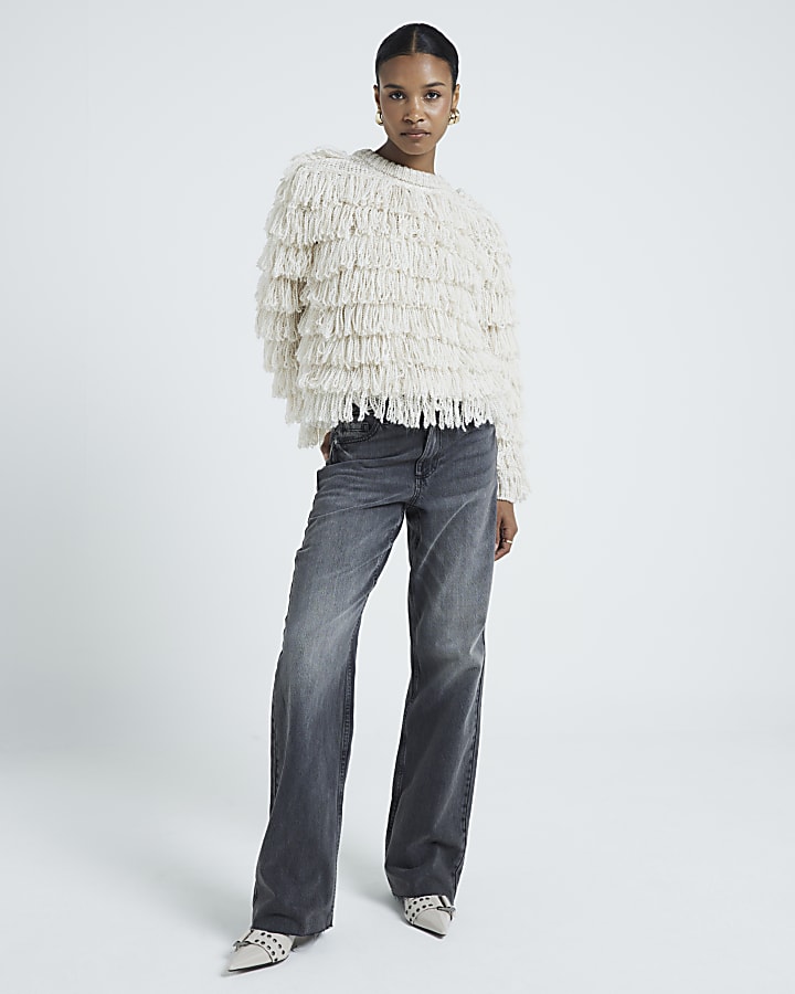 Cream Fringe Knit Jumper