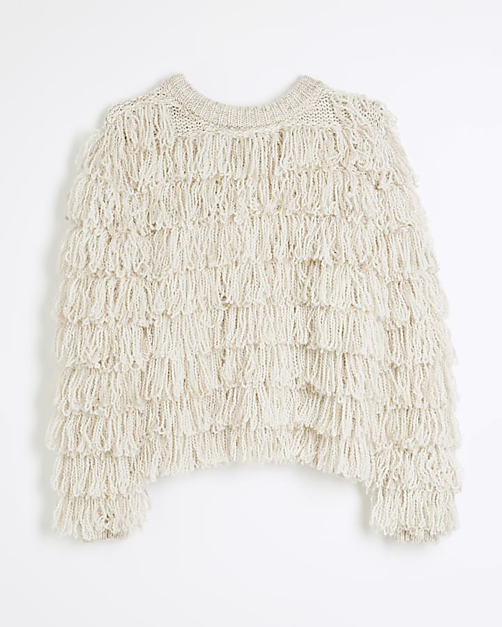 Cream Fringe Knit Jumper