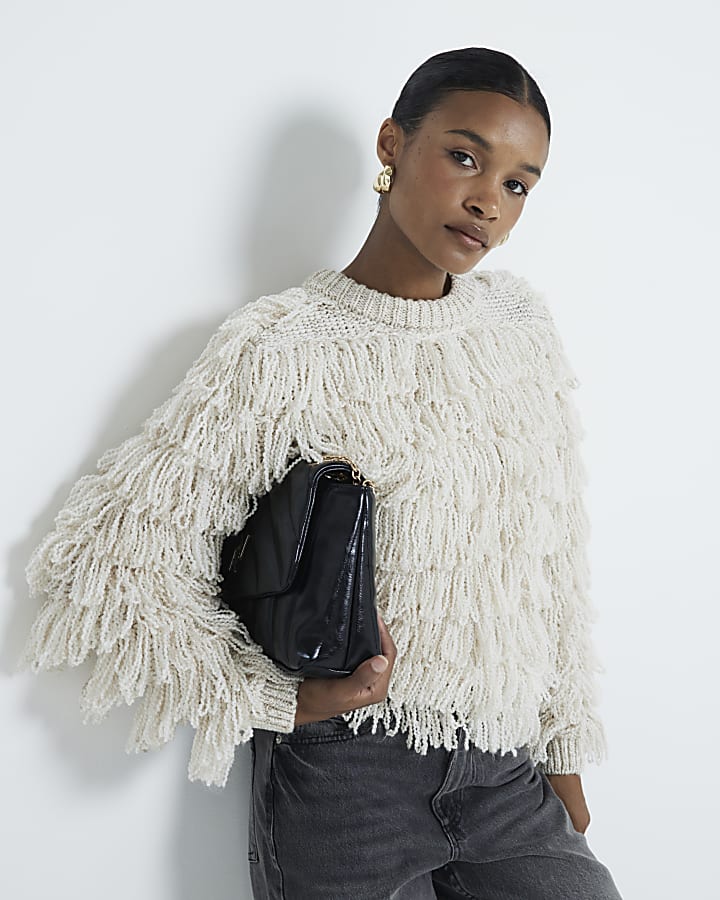 Cream Fringe Knit Jumper