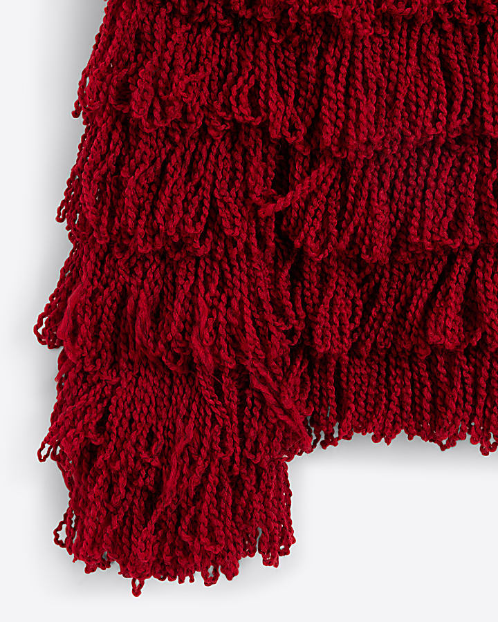 Red knit fringe jumper