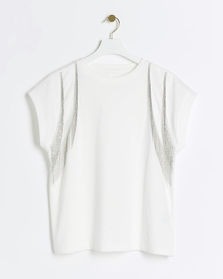 White Chain Fringe T-shirt