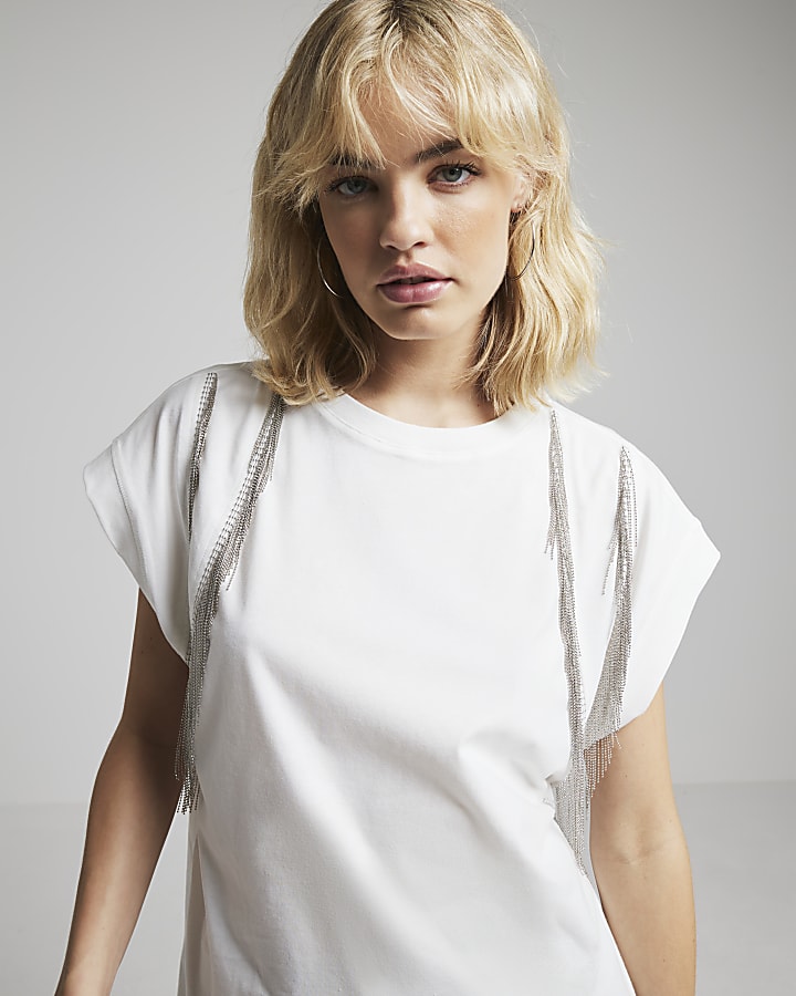 White Chain Fringe T-shirt