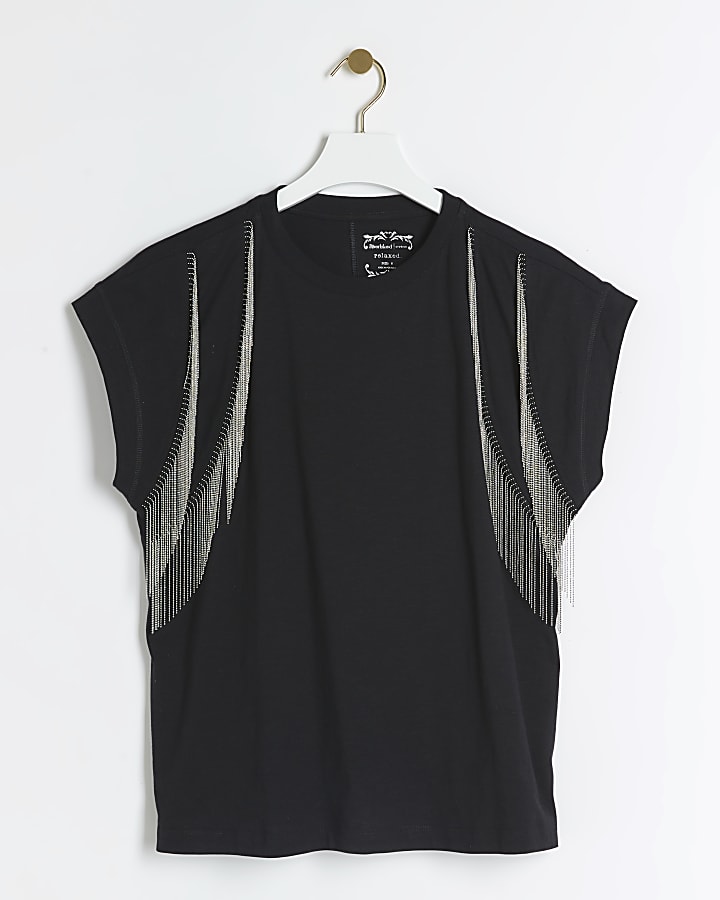 Black chain fringe t-shirt