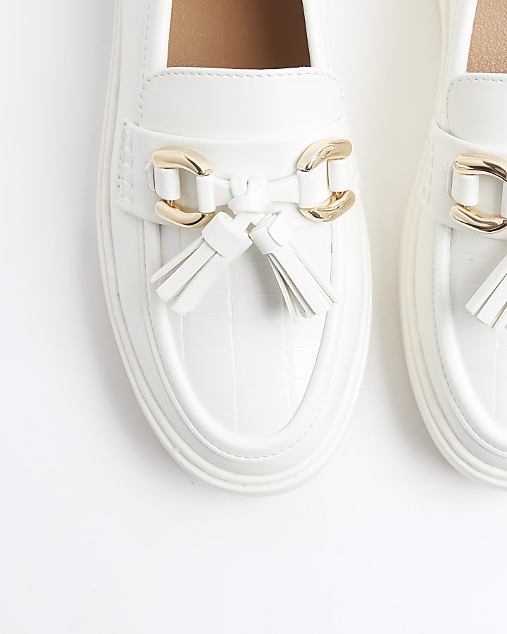 White Chain Tassel Loafers