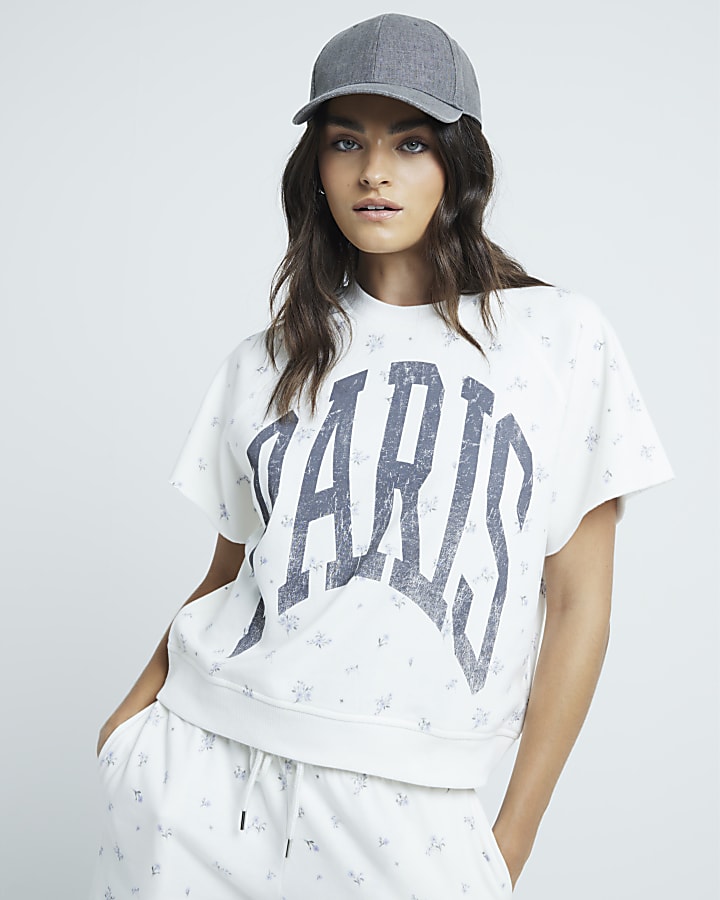White regular fit short sleeve paris t-shirt