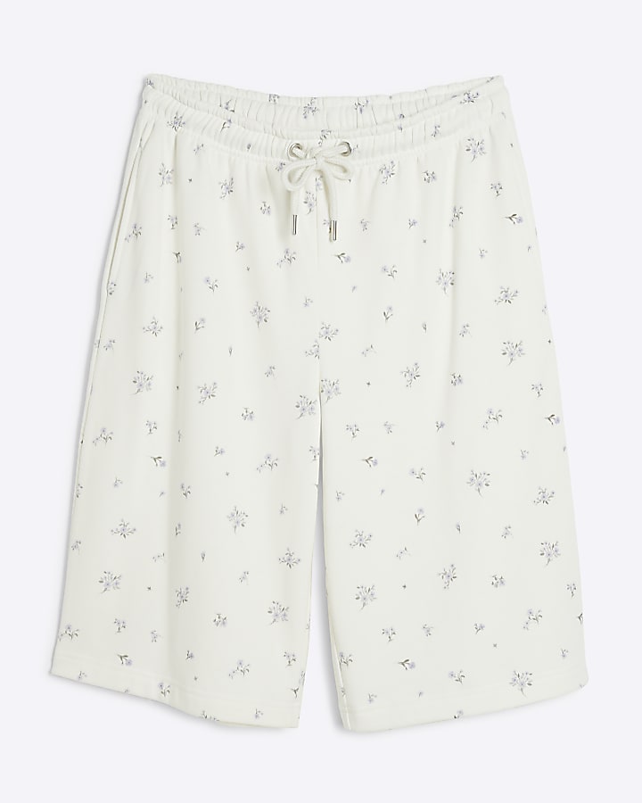 White floral knee length shorts