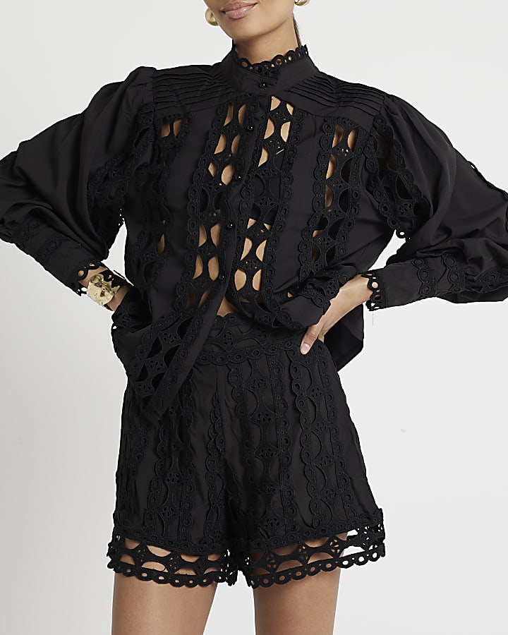 Black Lace Cutwork Shorts