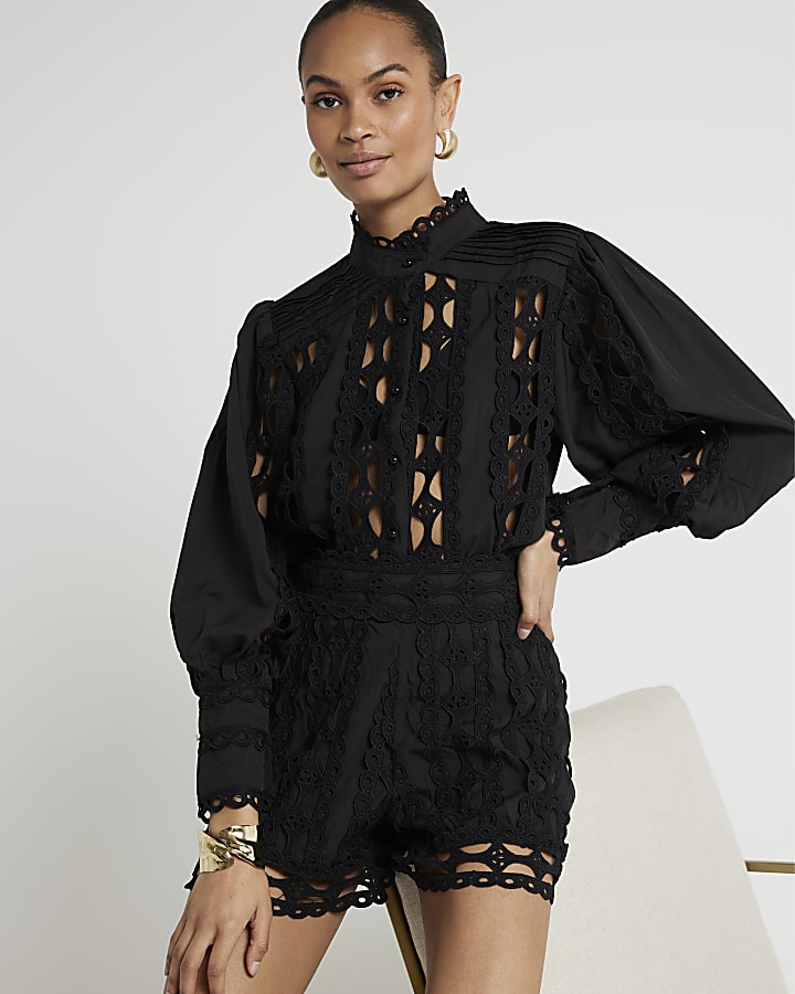 Black Lace Cutwork Shorts