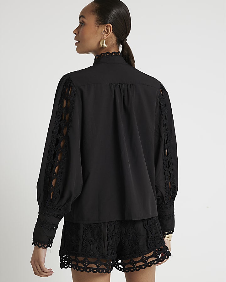 Black Lace Cutwork Blouse