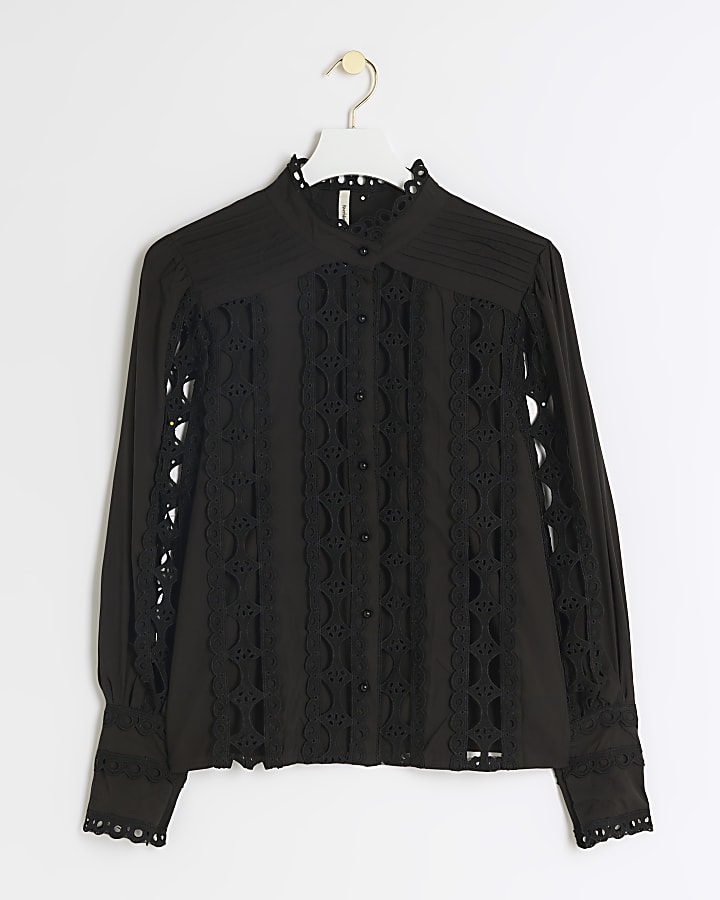 Black Lace Cutwork Blouse