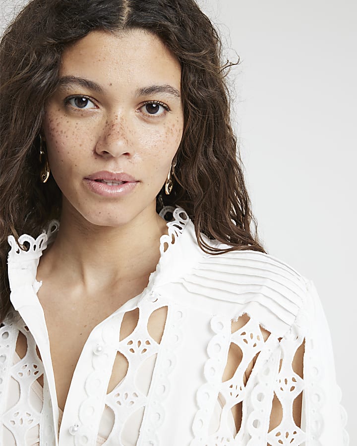 Cream Lace Cutwork Blouse