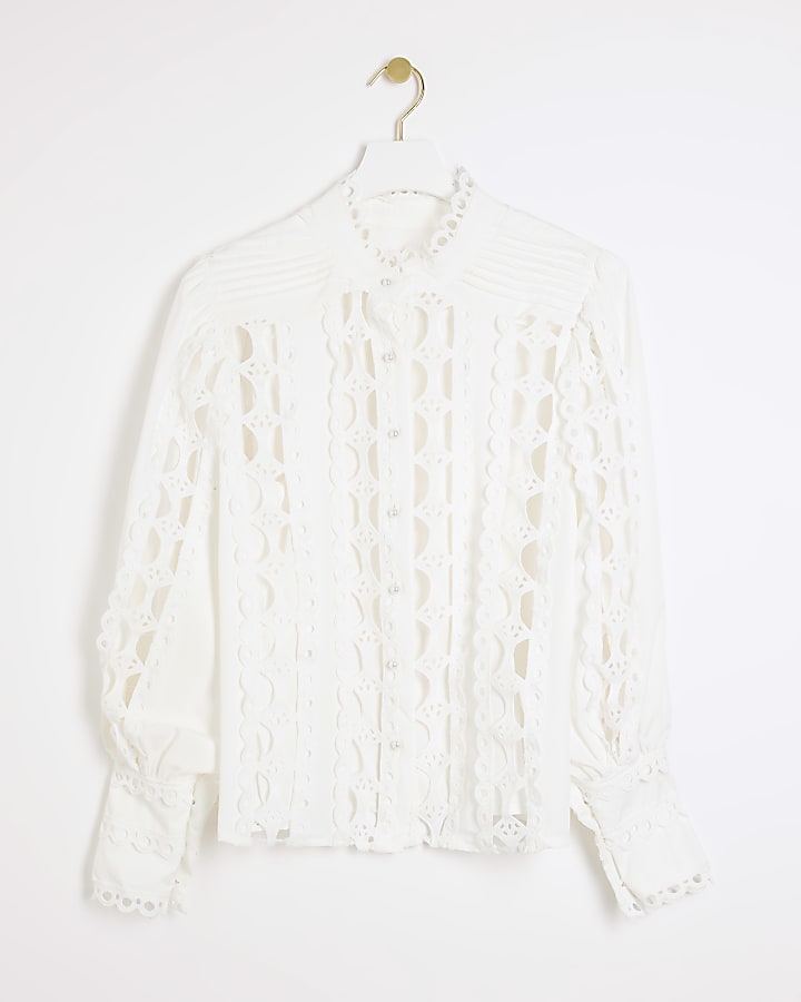 Cream Lace Cutwork Blouse