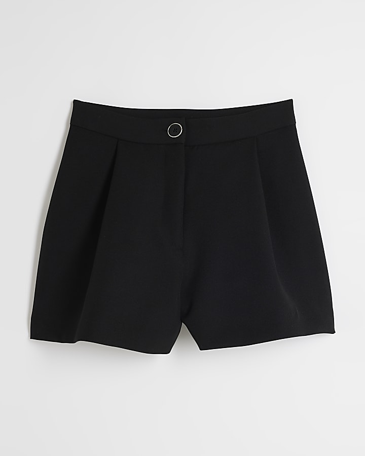 Black button structured shorts