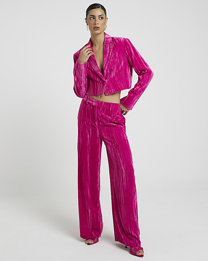 Pink Cropped Velvet Blazer