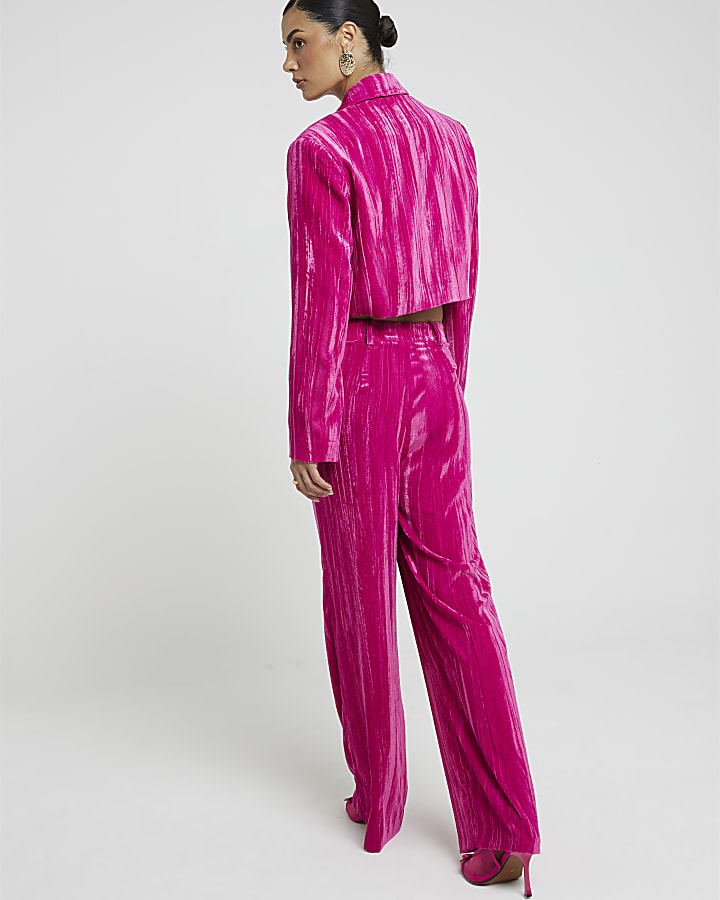 Pink Velvet Wide Leg Trousers